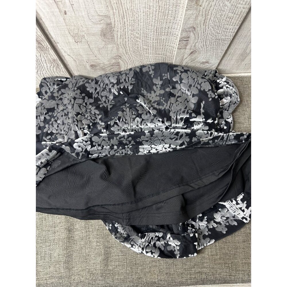 Black & Silver Floral Pattern Lined Velvet Dress Adj Straps Womens M Sleeveless - Picture 3 of 7